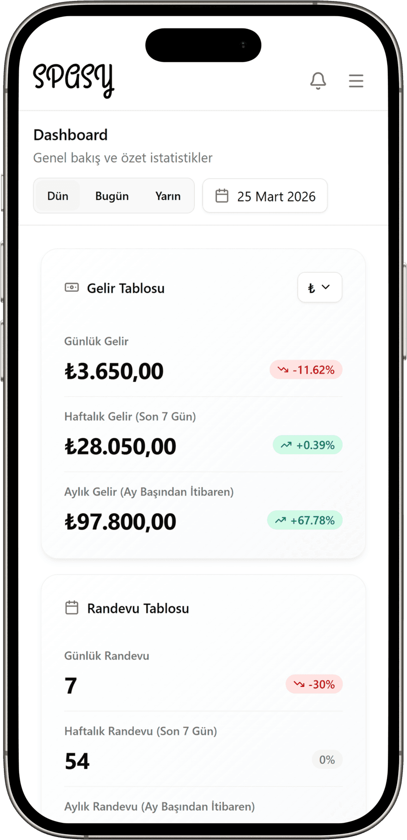 Randevu Defterim mobil görünüm