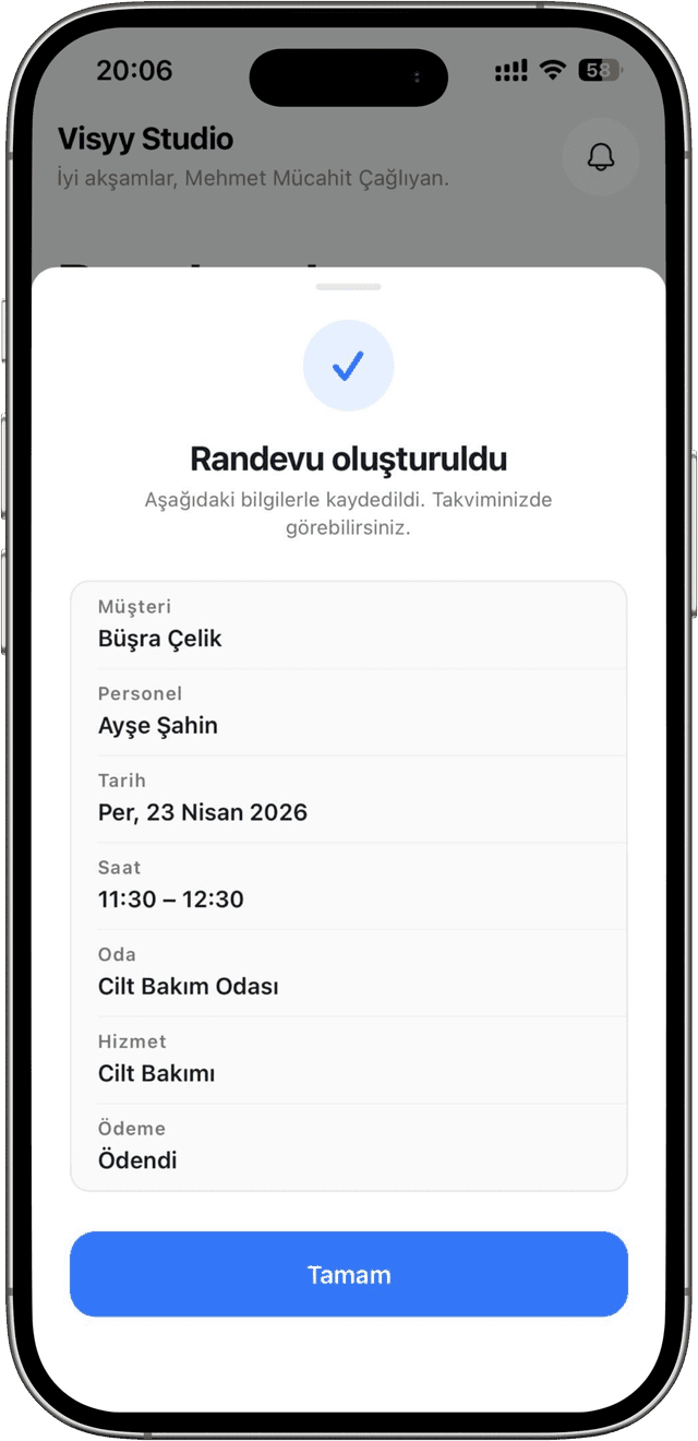 Randevu Defterim mobil görünüm